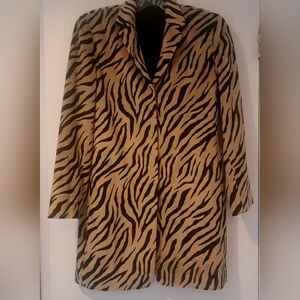 Imitation velvet animal print long blazer
